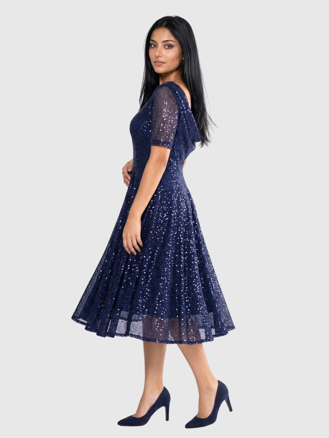 Exude Midnight Spark Sequin Mesh Dress