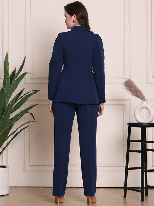 Exude Radiant Reverie Blazer Suit with Trousers (Navy)