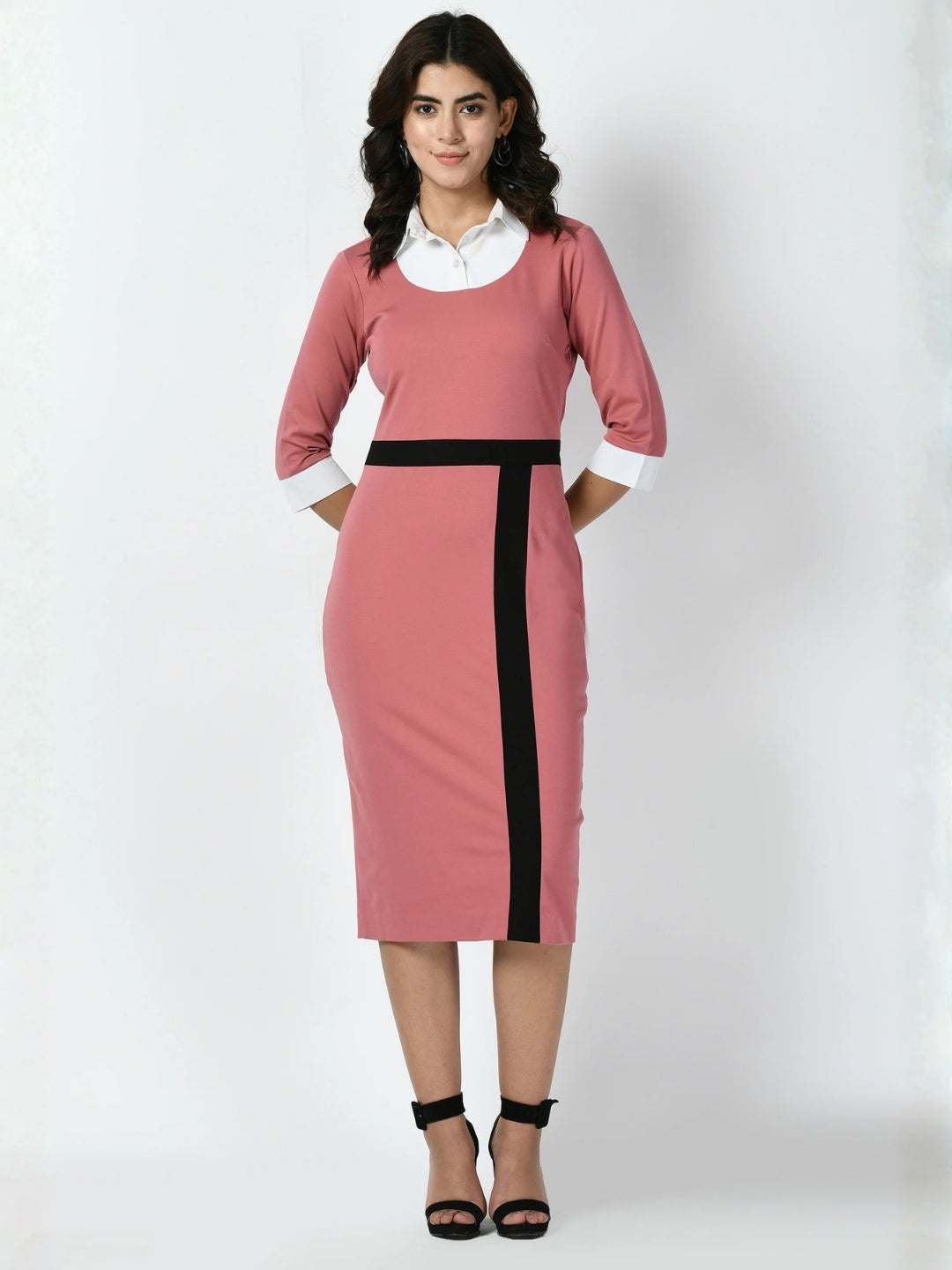 Exude Paramount Shirt Colour blocked Sheath Dress Watermelon Pink Dresses