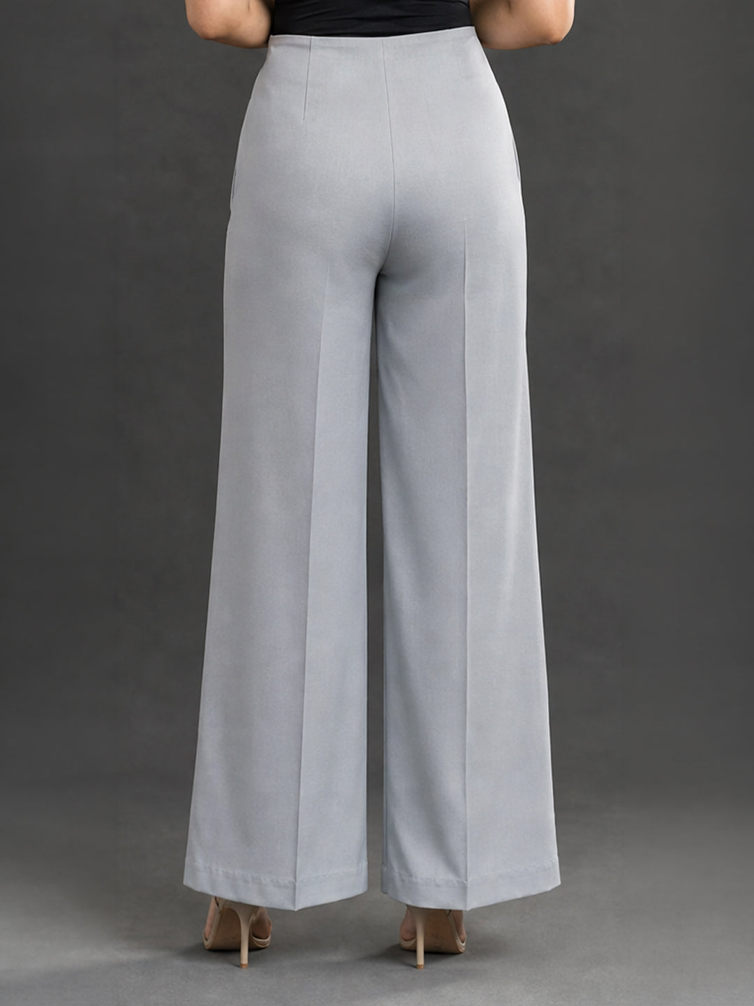 Grey High-Waist Wide Leg Trousers with Tie Belt