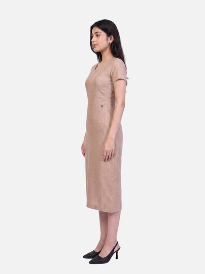 Exude Composure Sheath Midi Dress (Beige)