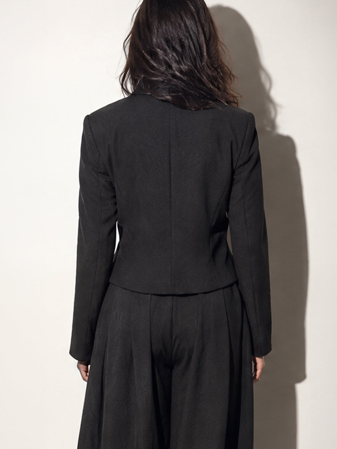 Black Cropped Stand-Collar Blazer