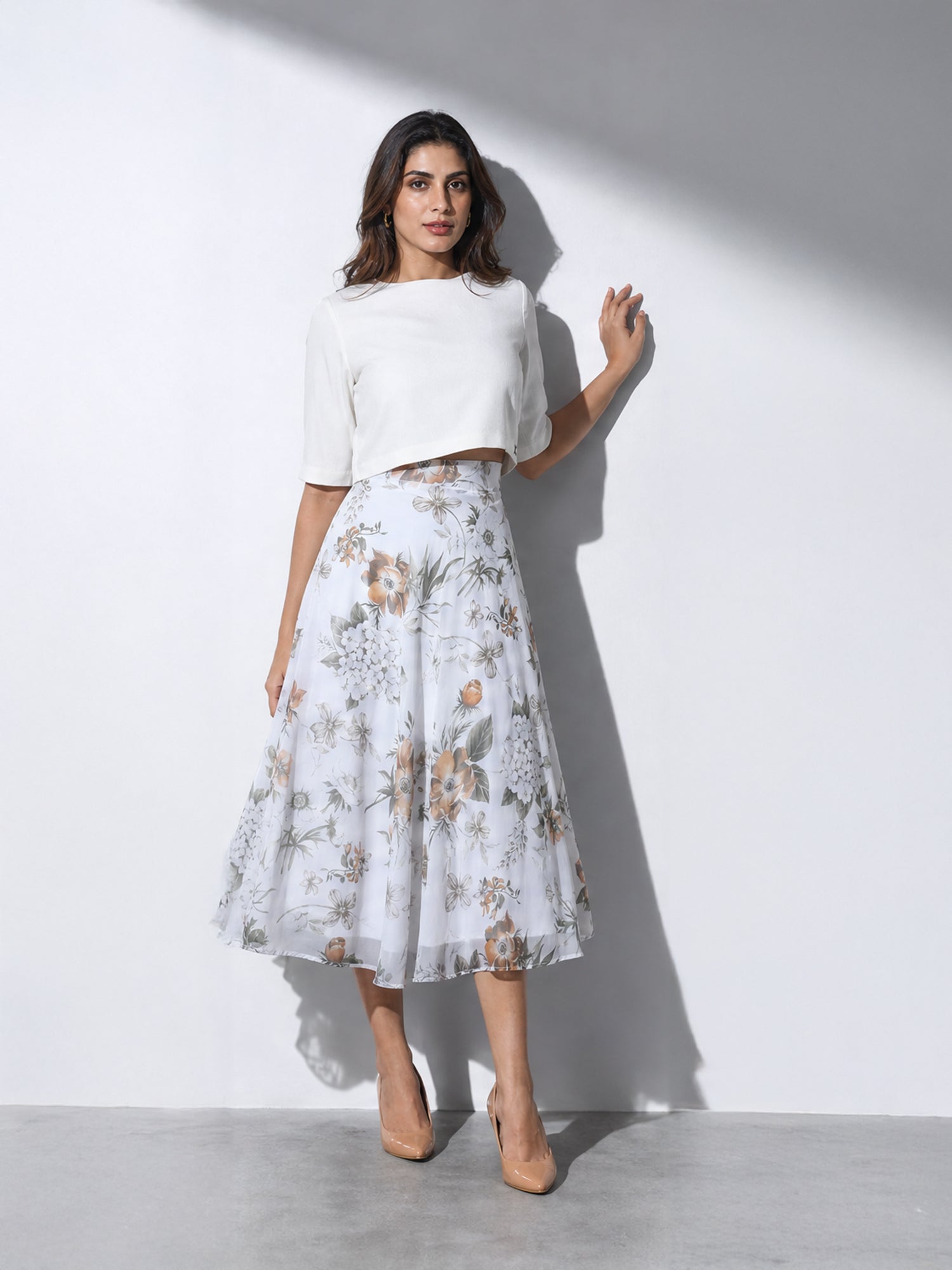 Exude White Bloom Co-ord with Skirt and Top
