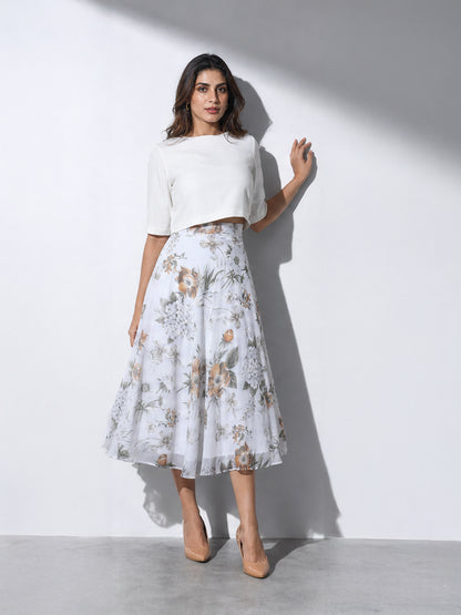 Exude White Bloom Co-ord with Skirt and Top