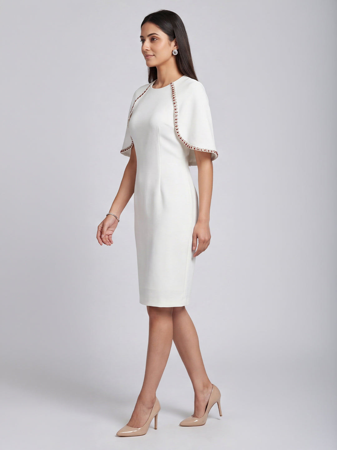 Exude Ivory Grace Cape Dress