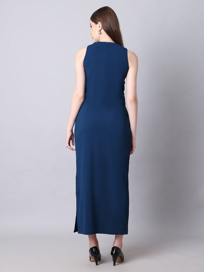 Exude Runway-Ready Long Skirt with Halter Top (Royal Blue)