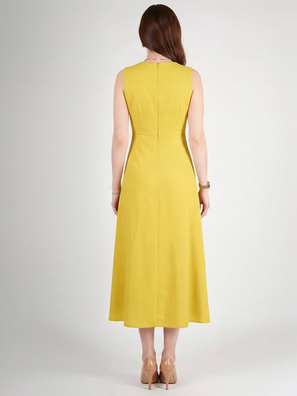 Exude Glowing Front Button Dress With Pockets (Lime Green)
