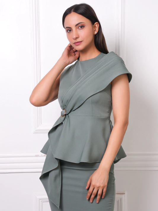 Sage Green Draped Peplum Top
