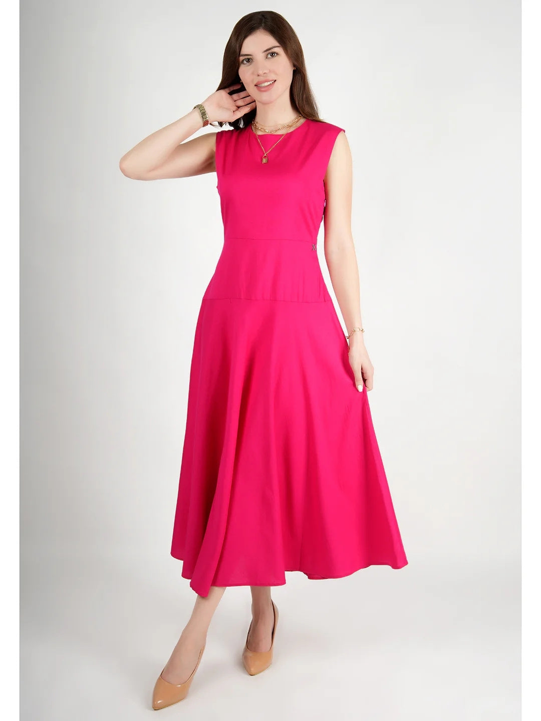 Exude Effulgent Maxi Flared Dress Fuscia Dresses