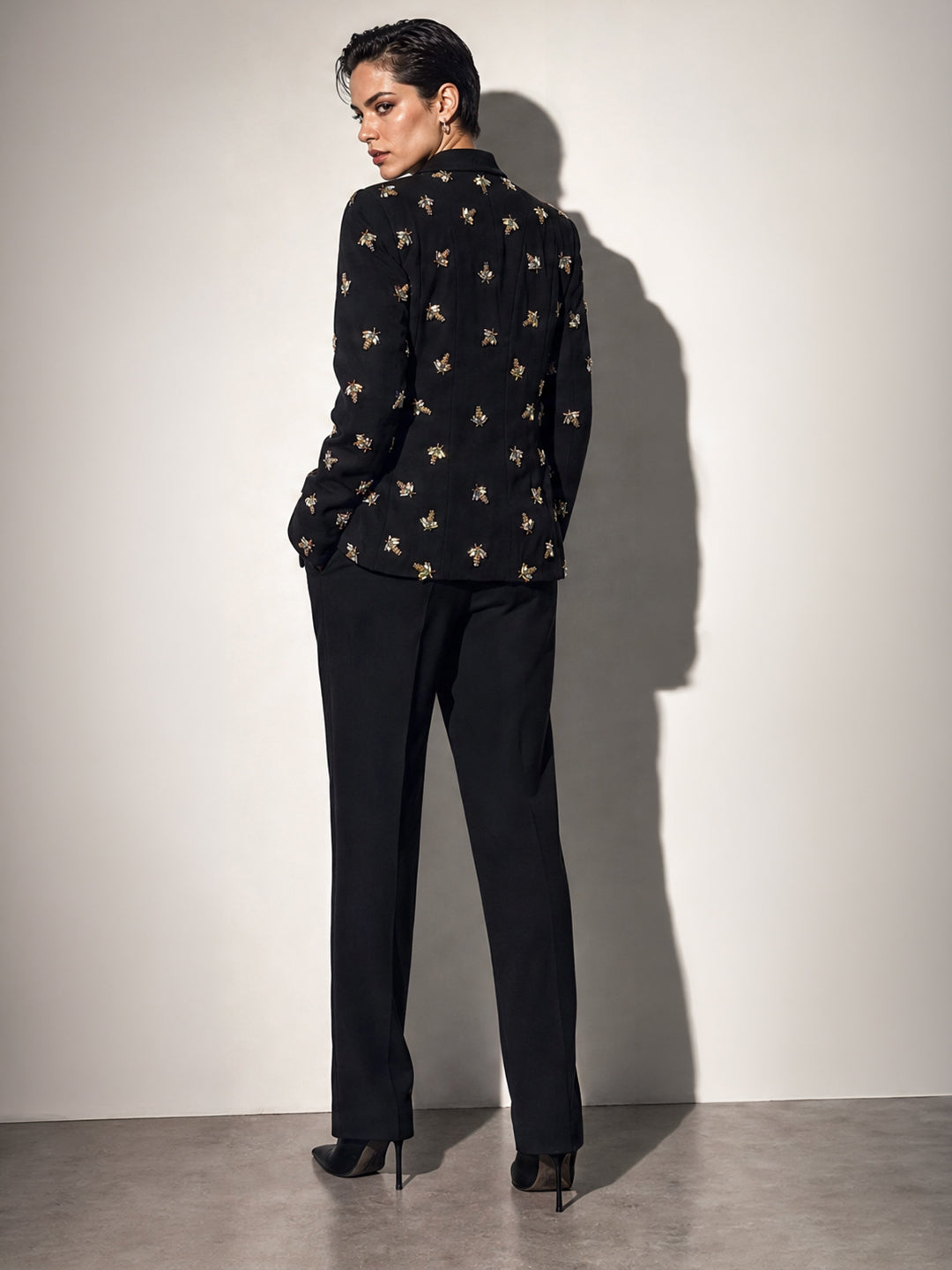 Black Embellished Blazer Co-ord Set (3-Piece)