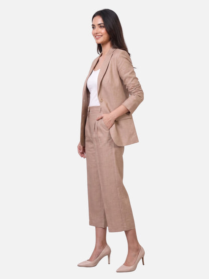 Exude Beige Linen Blazer &amp; Culottes Co-ord Set