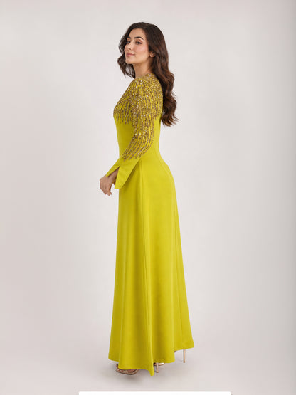 Lime Embellished Evening Gown