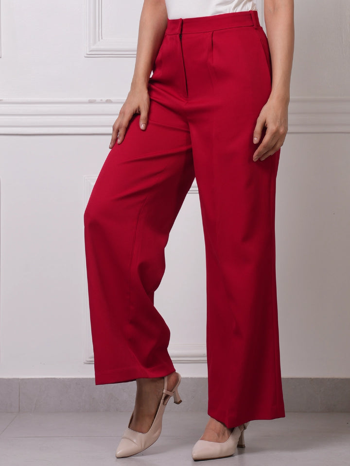 Red High-Waist Wide-Leg Trousers