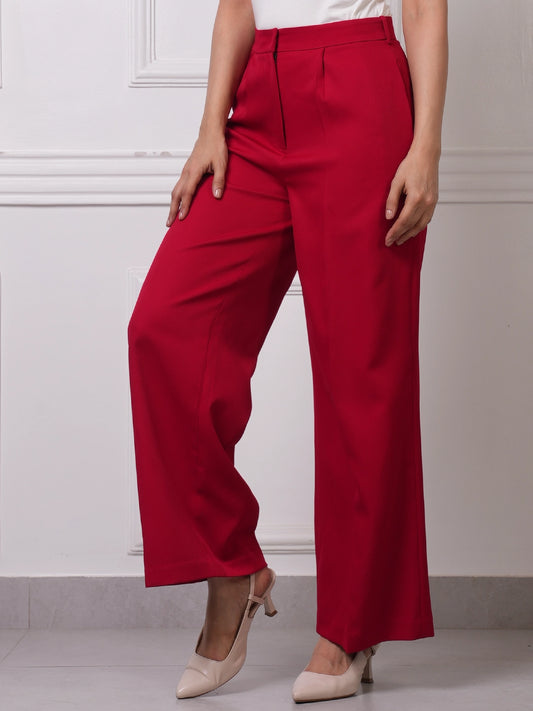 Red High-Waist Wide-Leg Trousers