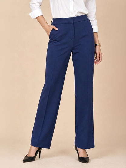Navy Tailored Straight-Fit Trousers