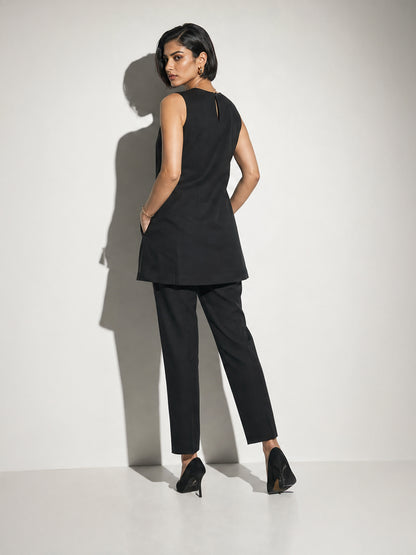 Exude Resplendent Thigh Length Tunic with Trouser (Black)