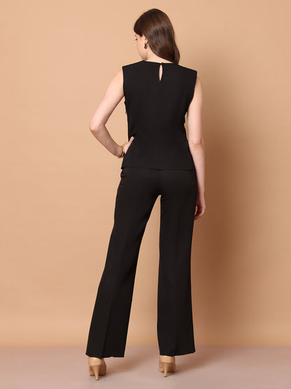 Exude Mystique Moments Shoulder and Side Pleat Top (Black)