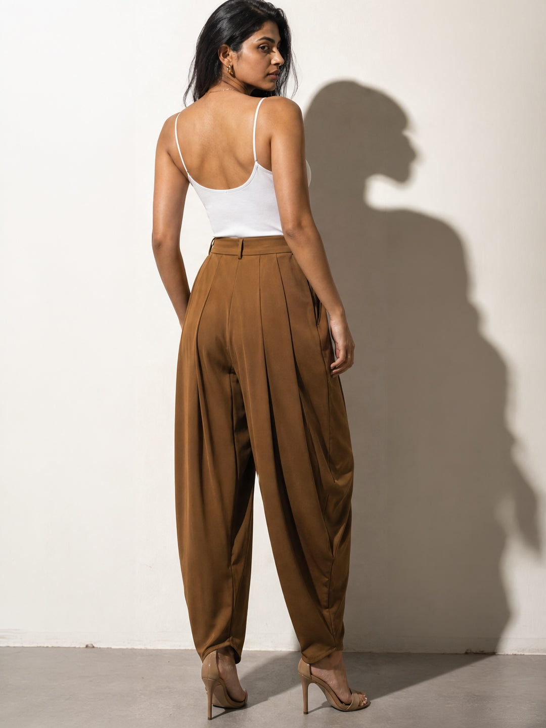 Brown Draped Balloon Trousers
