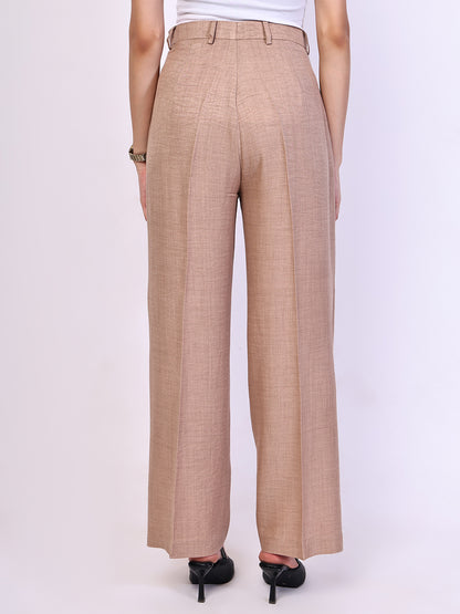 Exude Timeless Threads Straight Fit Trousers with Pockets Beige Trousers