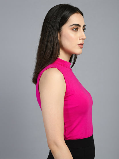 Exude Charm High-neck Sleeveless T-shirt (Hot Pink)