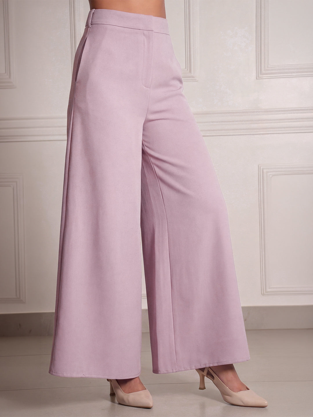 Exude Dusty Pink Palazzo Wide-Leg Trousers