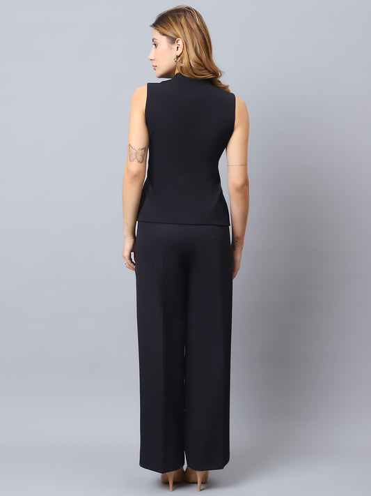 Zip-Front Waistcoat & Wide-Leg Trouser Set Black