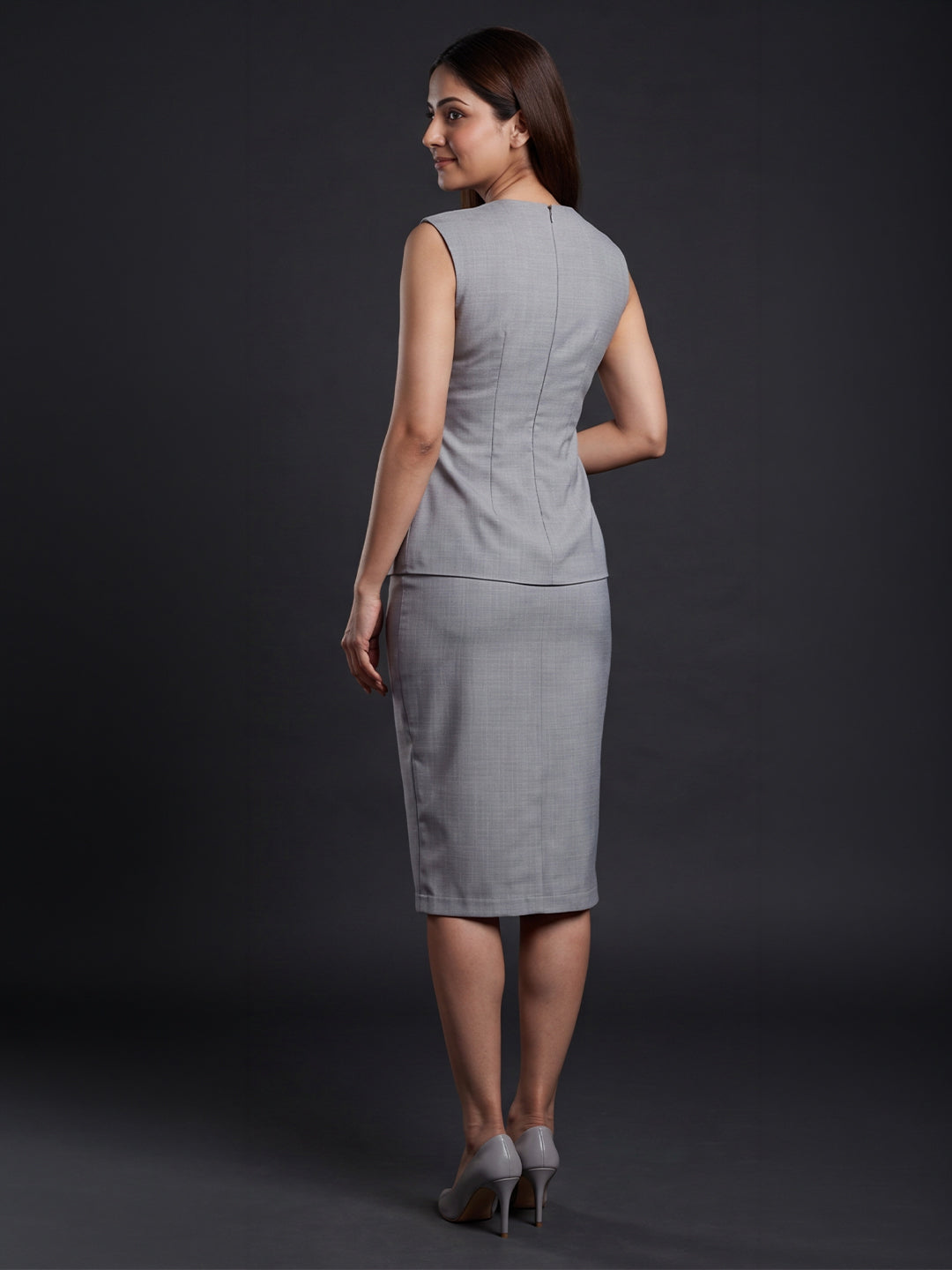 Grey Wrap-Style Top &amp; Pencil Skirt Co-ord Set