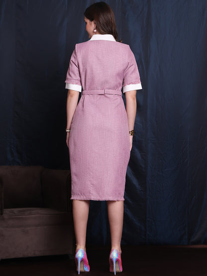 Exude Glow Unique Shirt Dress With Belt And Padded Shoulder