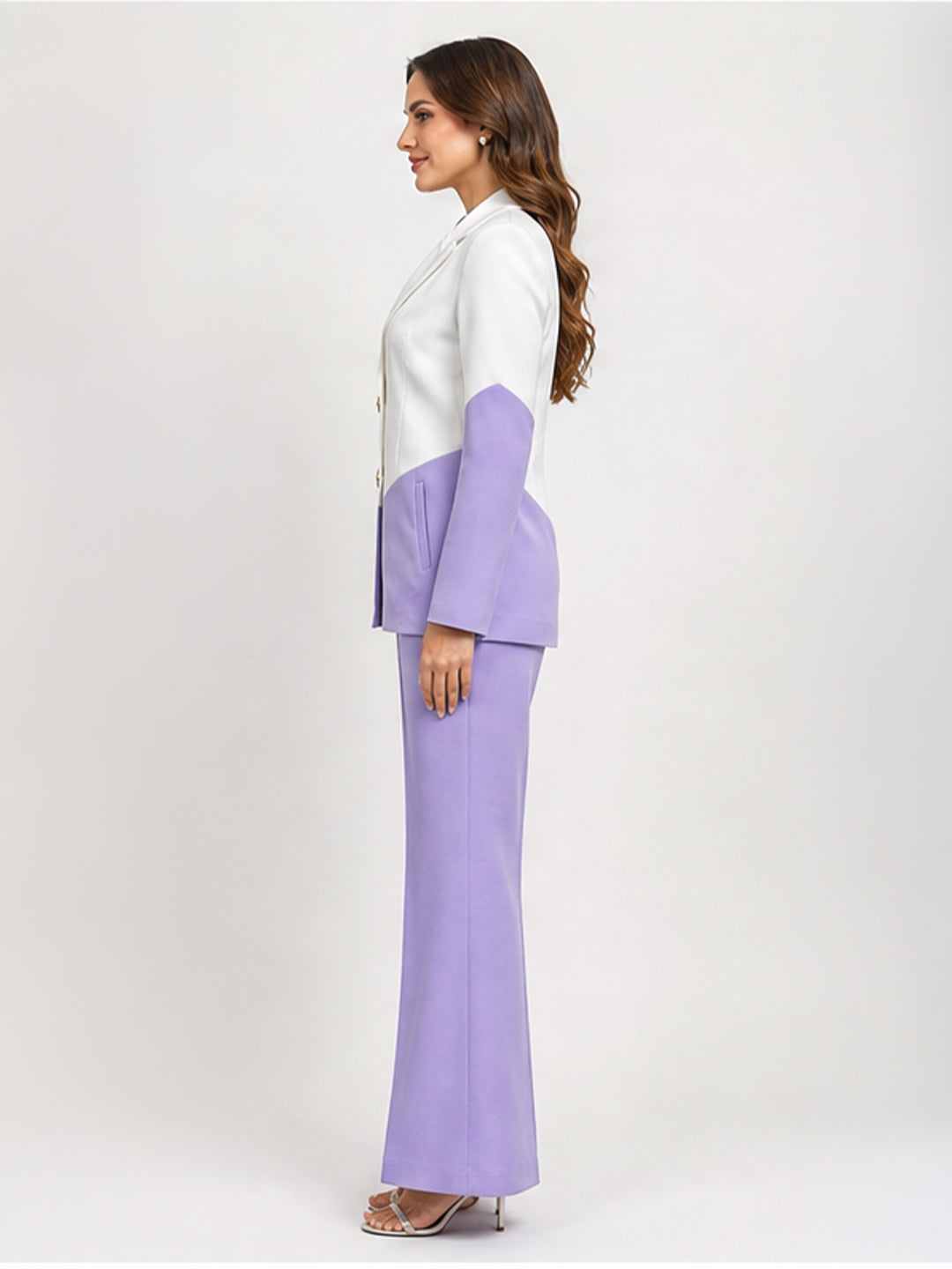 Color-Block Blazer &amp; Flared Trouser Co-Ord Set