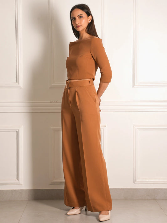 Exude Bardot Belted Wide-Leg Co-ord Set