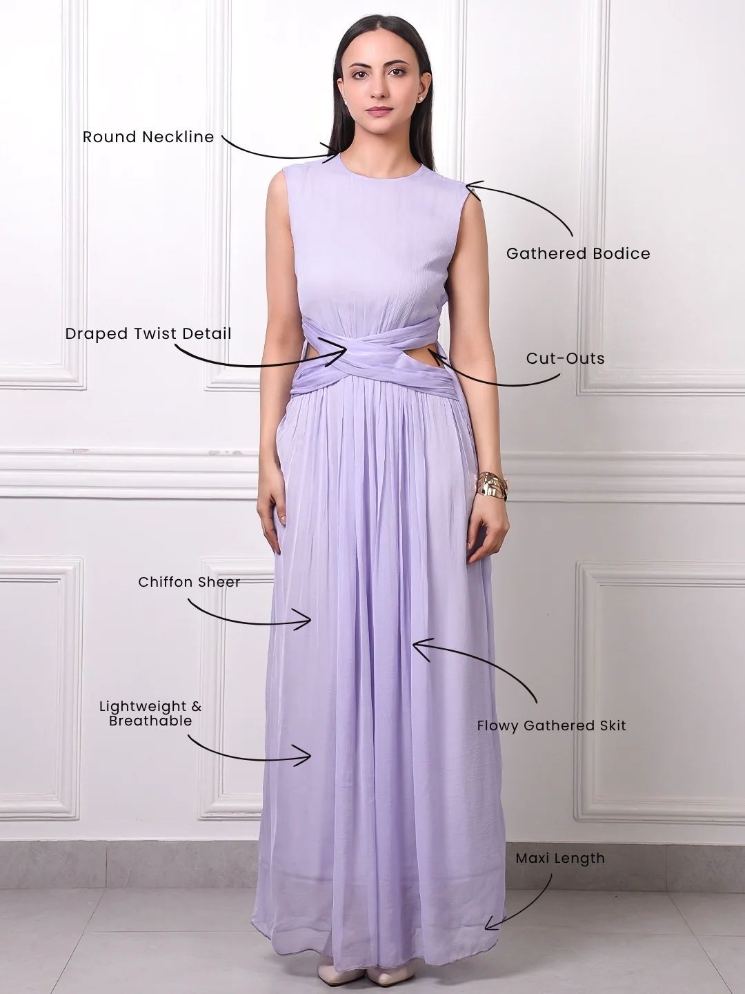 Sleeveless Draped Flowy Gown