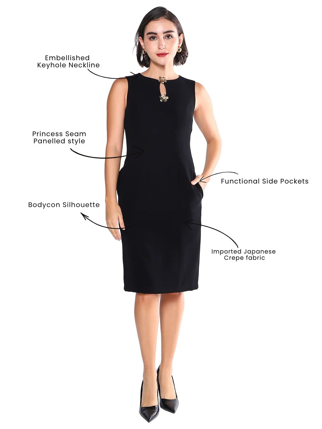 Exude Timeless Charm Black Sheath Dress