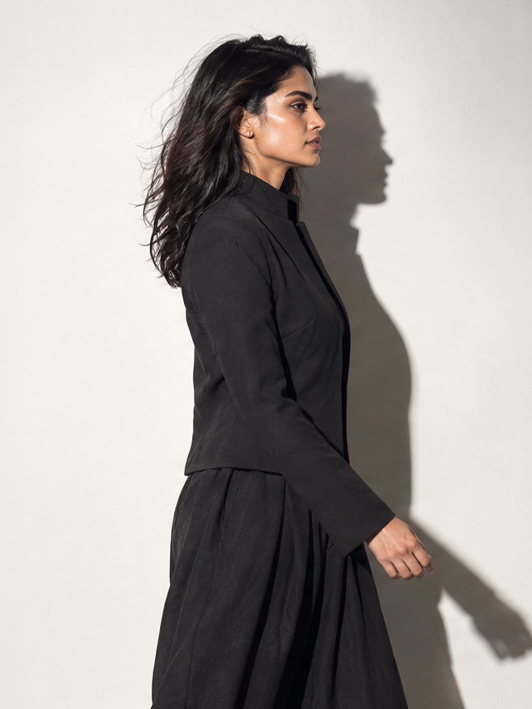 Black Cropped Stand-Collar Blazer