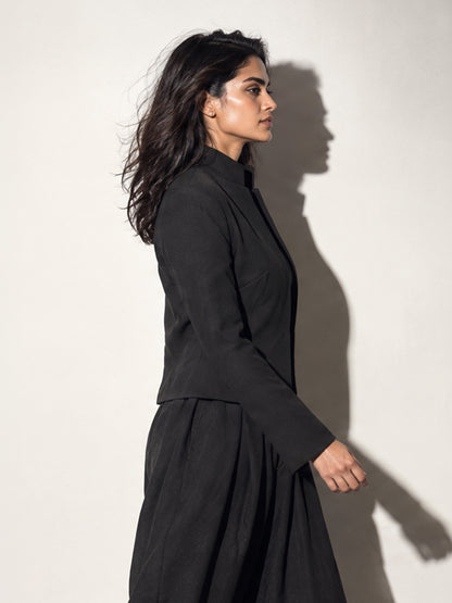 Black Cropped Stand-Collar Blazer