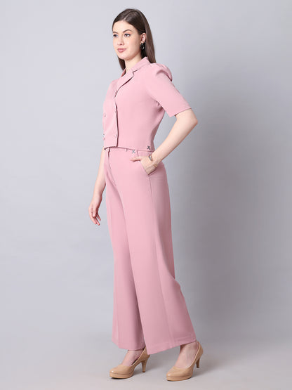 Exude Fierce &amp; Fabulous Crop Blazer and Wide Leg Trousers (Pink)