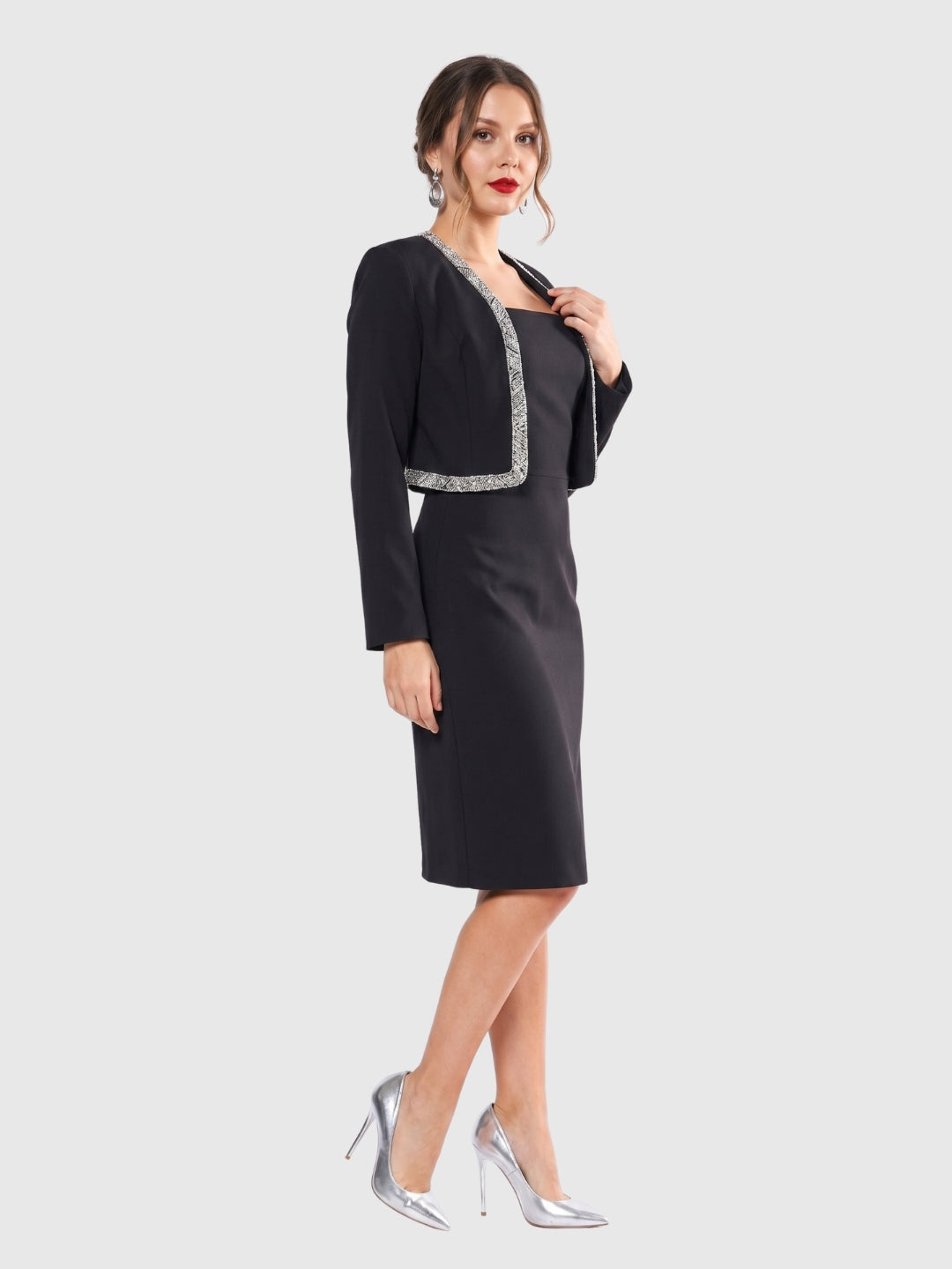 Exude Aria Black Embellished Cropped Blazer