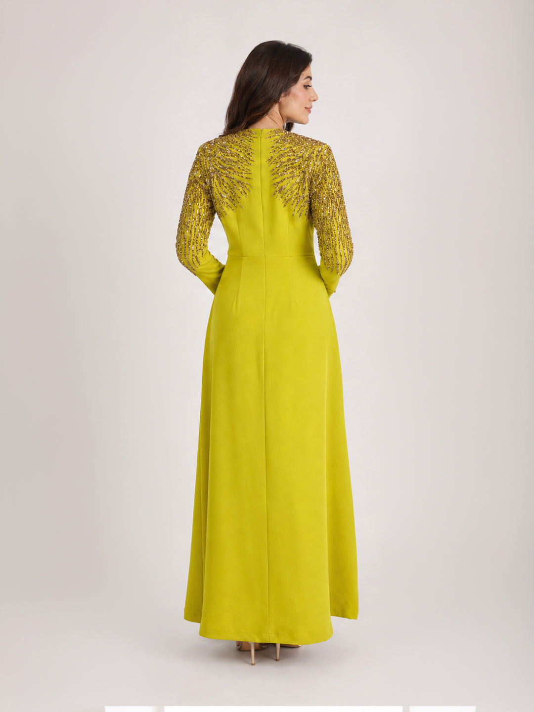 Lime Embellished Evening Gown