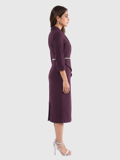 Exude Plum Luxe Wrap Midi Dress