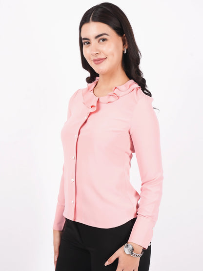 Exude Ruffle Button Top Tops