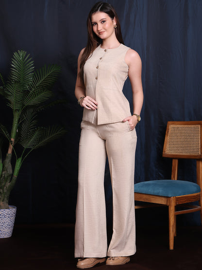 Exude Golden Hour Glam 2 Piece Linen Co-ord Set With Gold Button Detail