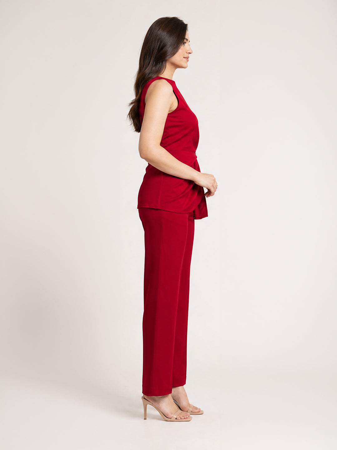 Crimson Knot-Front Top &amp; Trouser Set