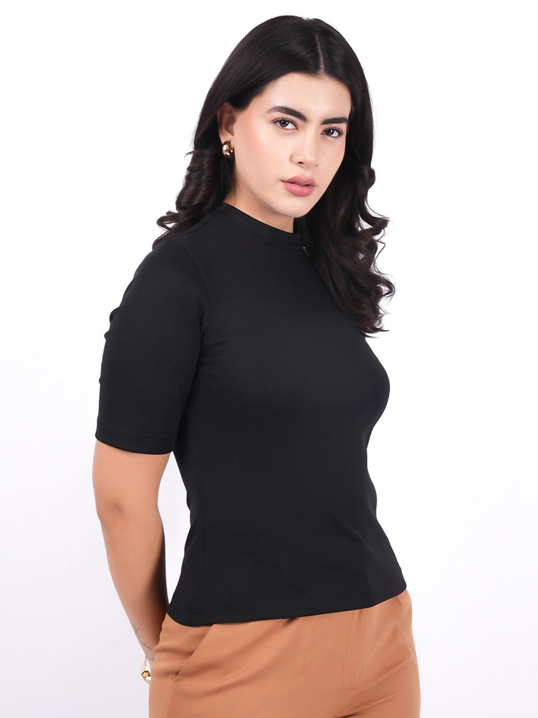 Exude Essential Ribbed Black Top Tops