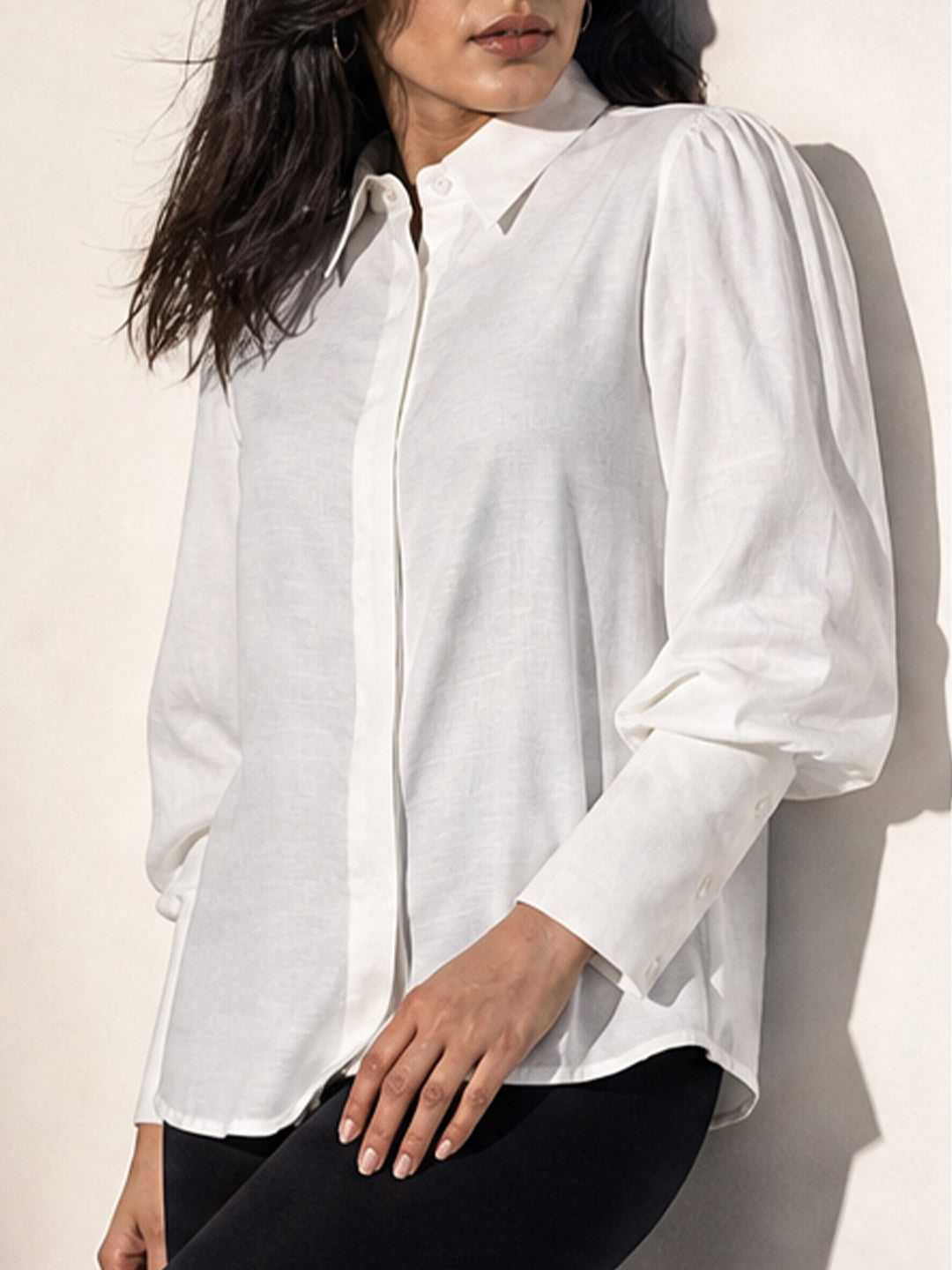 White Textured Bishop Sleeve Shirt