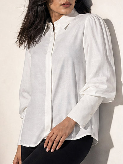 White Textured Bishop Sleeve Shirt
