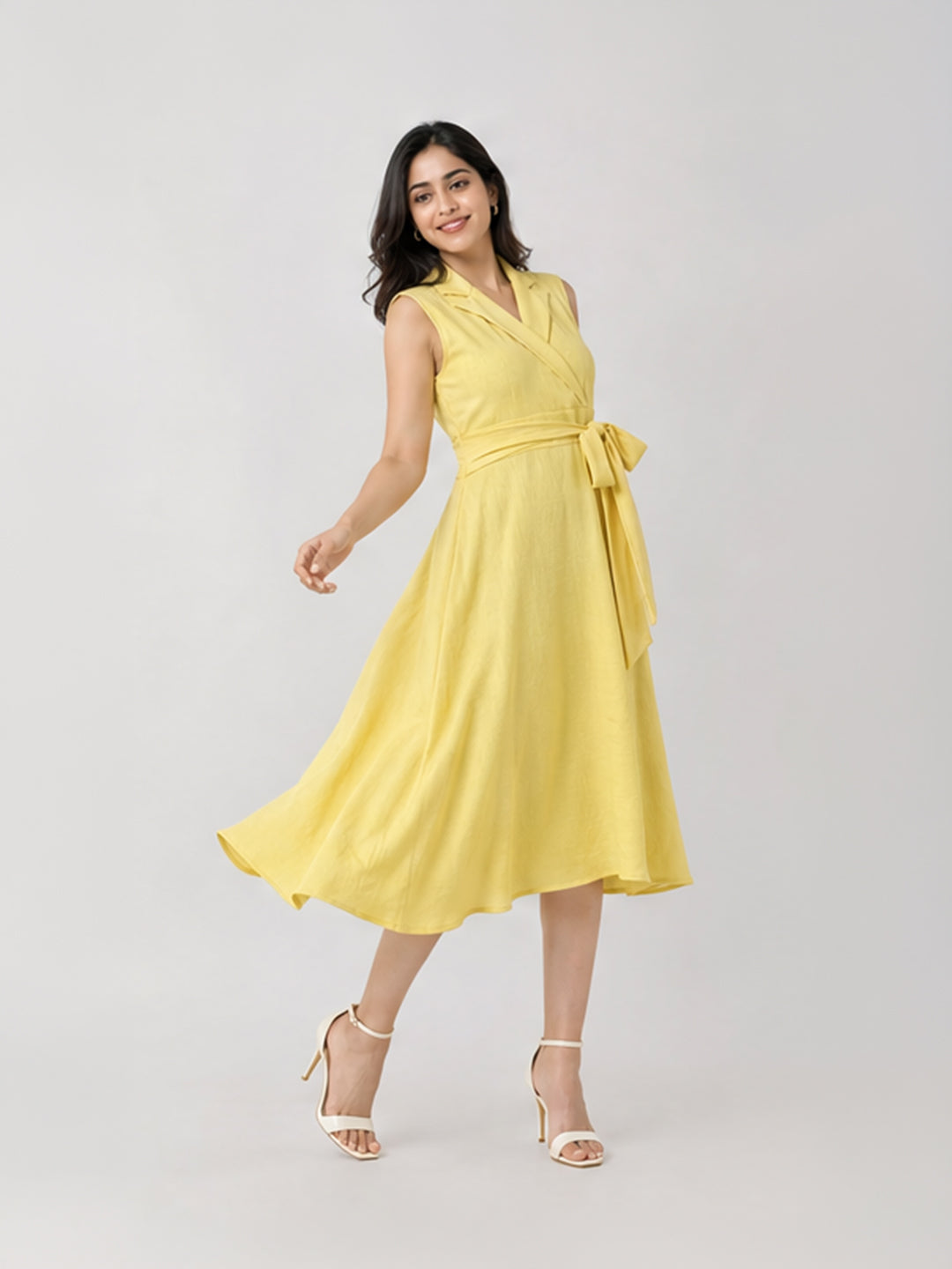 Collared Wrap-Tie Midi Dress