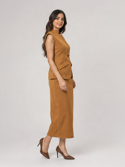 Buckle-Detail Peplum Top &amp; Pencil Skirt Set