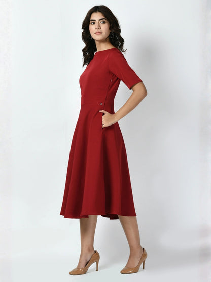 Exude Epitome Classic A-line Dress Red Dresses