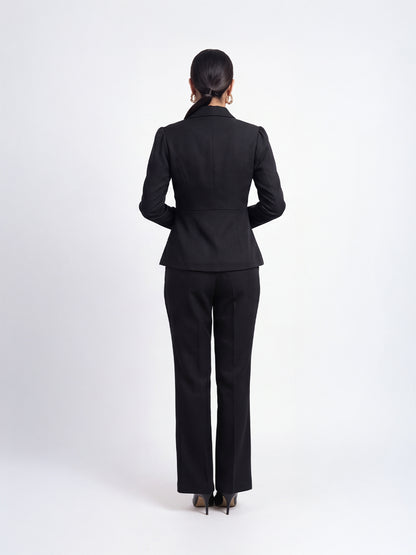 Exude Scarlet Bloom Embroidered Blazer Set (Black)