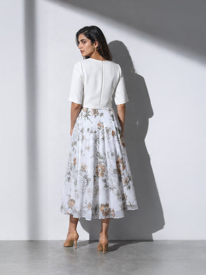 Exude White Bloom Co-ord with Skirt and Top
