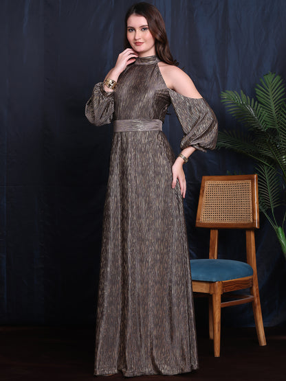 Exude Ethereal Glam Halter Gown With Hanging Sleeve